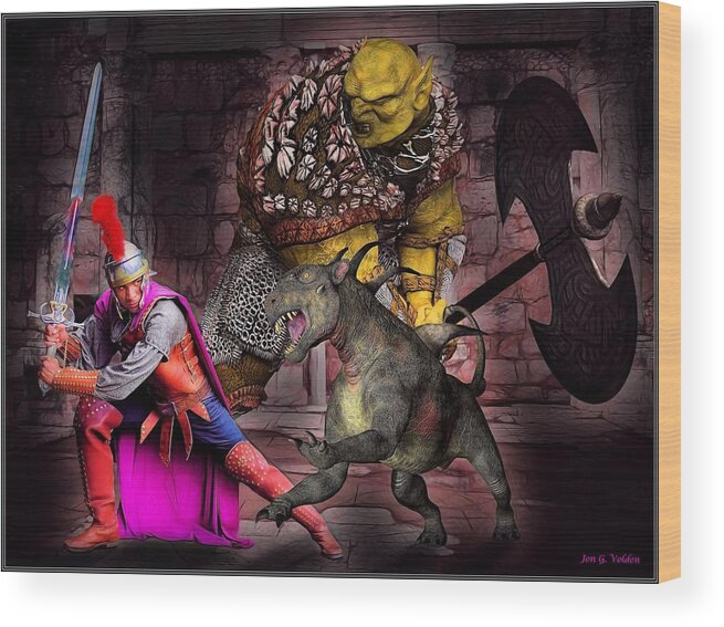 Fantasy Wood Print featuring the painting A Dark Battle by Jon Volden