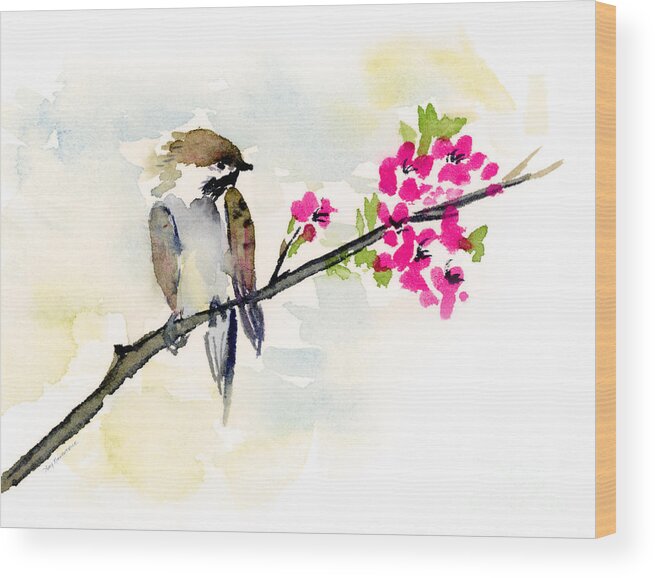 Sparrow Painting Wood Print featuring the painting A Little Bother by Amy Kirkpatrick