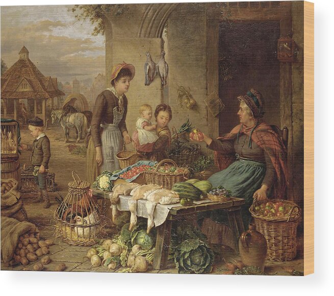 Henry Charles Bryant Wood Print featuring the painting A Market Stall by Henry Charles Bryant