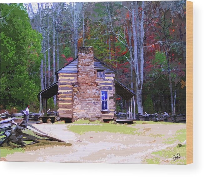 Log Cabin Wood Print featuring the painting A Place in the Woods by CHAZ Daugherty