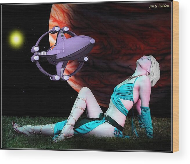 Fantasy Wood Print featuring the painting A Scifi Moment by Jon Volden