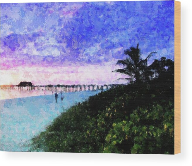 Beach Wood Print featuring the mixed media A View At Naples Pier by Florene Welebny