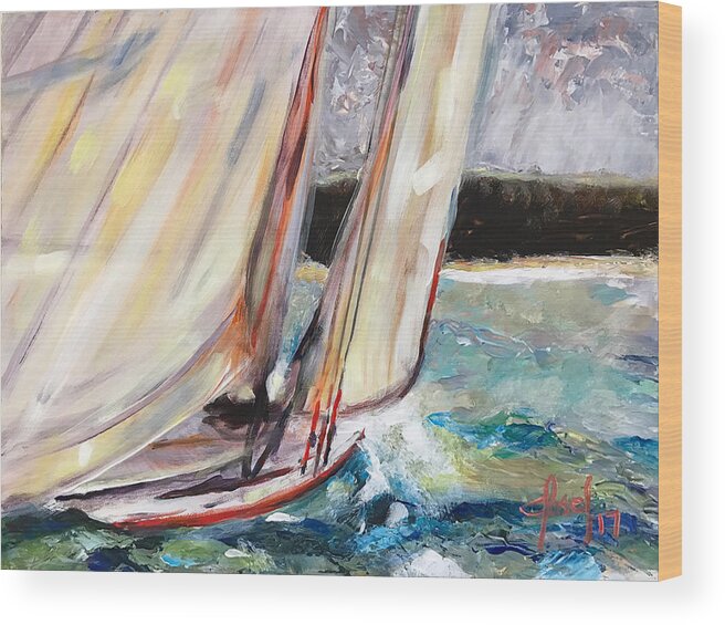 Abaco Wood Print featuring the painting Abaco Dinghy Race II by Josef Kelly
