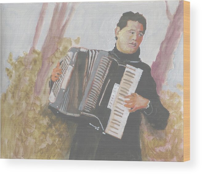 Music Wood Print featuring the painting Accordionist by Robert Bissett