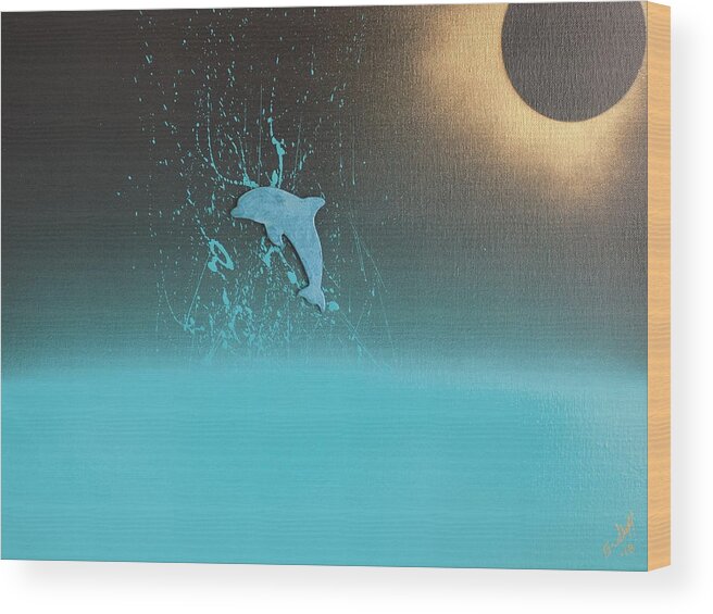 Dolphin Wood Print featuring the painting Acend by Garrett Shefton