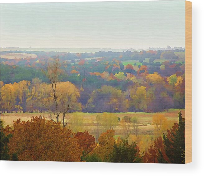 Autumn Wood Print featuring the mixed media Across the River in Autumn by Shelli Fitzpatrick