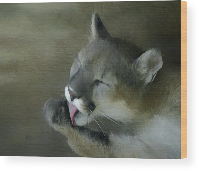 Big Cats Wood Print featuring the digital art After Lunch Clean Up by Ernest Echols