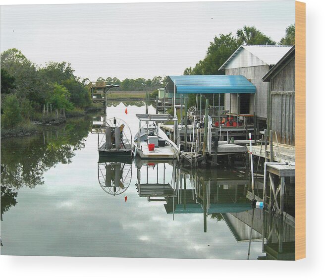 Airboat Wood Print featuring the photograph Airboat Fishing for a Living by Deborah Ferree