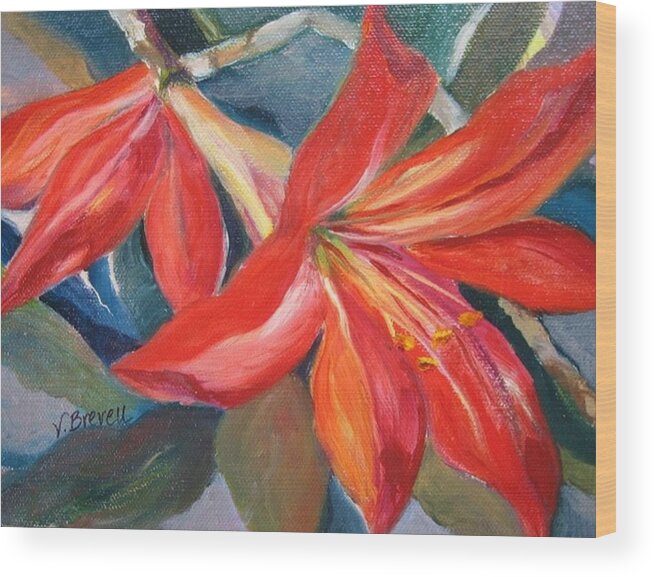 Floral Wood Print featuring the painting Amaryllis in Spring by Vicki Brevell
