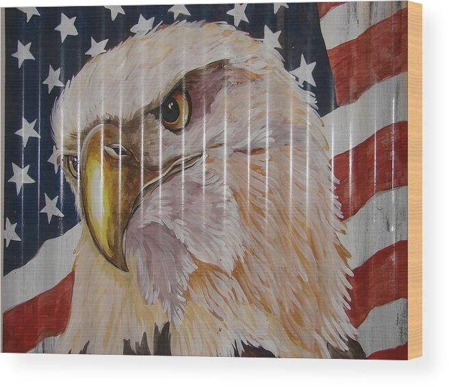 Eagle Wood Print featuring the painting American Eagle by Patty Sjolin