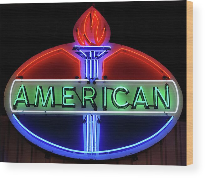 Sign Wood Print featuring the photograph American Oil Sign by Sandy Keeton