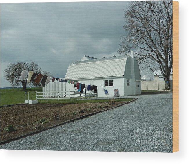 Amish Wood Print featuring the photograph Amish Clothesline and a Barn by Christine Clark