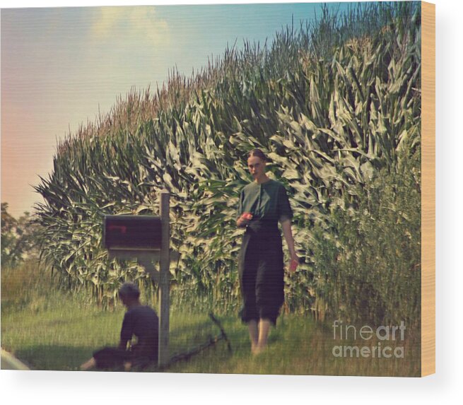 Amish Wood Print featuring the photograph Amish Girls Watermelon Break by Beth Ferris Sale