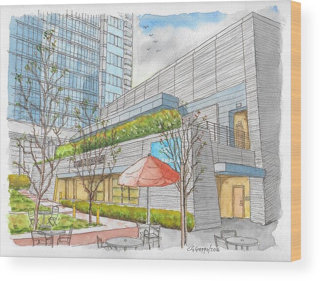 Anemberg Center Wood Print featuring the painting Anemberg Center in Century City, California by Carlos G Groppa