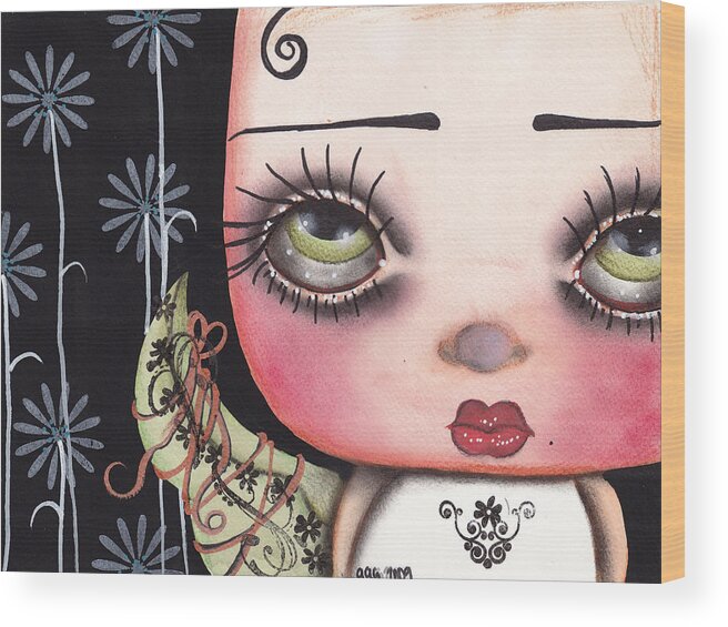 Abril Andrade Griffith Wood Print featuring the painting Angel Face 1 by Abril Andrade