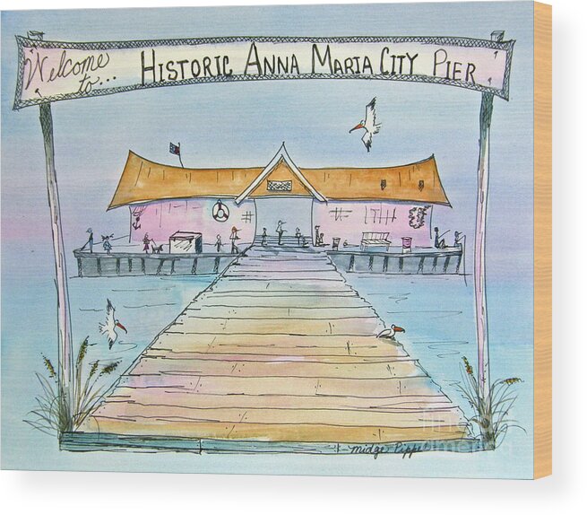 Anna Maria Island Wood Print featuring the painting Anna Maria City Pier by Midge Pippel