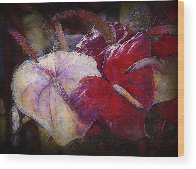 Flowers Wood Print featuring the photograph Anthuriums for My Valentine by Lori Seaman