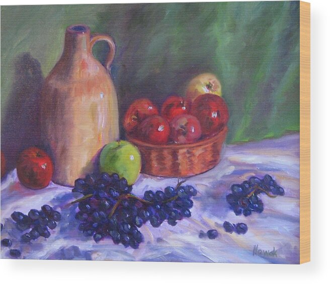 Apples Wood Print featuring the painting Apples With Grapes by Richard Nowak