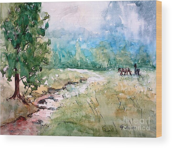 Creek Wood Print featuring the painting Aska Farm Creek by Gretchen Allen