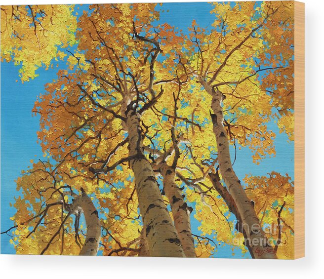 Aspen Trees Wood Print featuring the painting Aspen Sky High 2 by Gary Kim