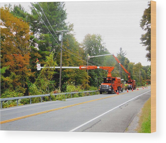 Asplundh Tree Expert Company Trucks Wood Print featuring the painting Asplundh Tree Expert Company trucks 2 by Jeelan Clark