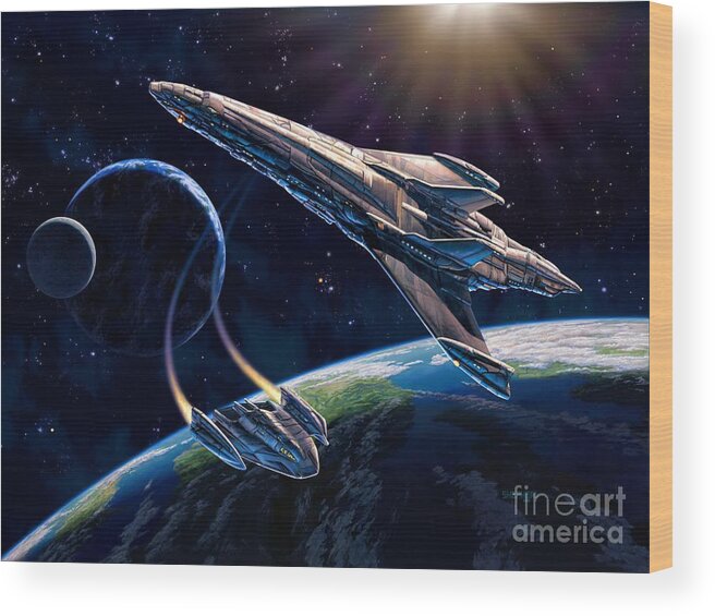 Space Ship Wood Print featuring the painting At Corealla by Stu Shepherd