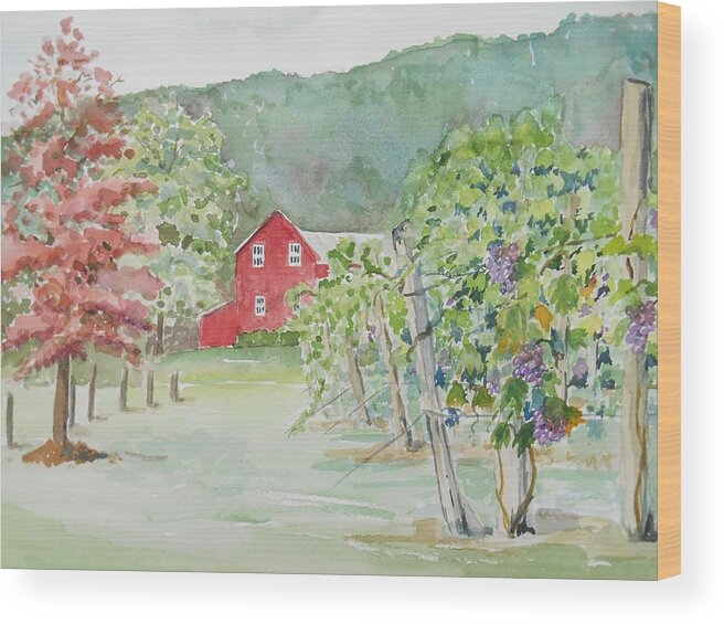Landscape Wood Print featuring the painting At the Winery by Christine Lathrop