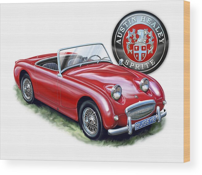 Austin Wood Print featuring the digital art Austin Healey Bugeye Sprite Red by David Kyte