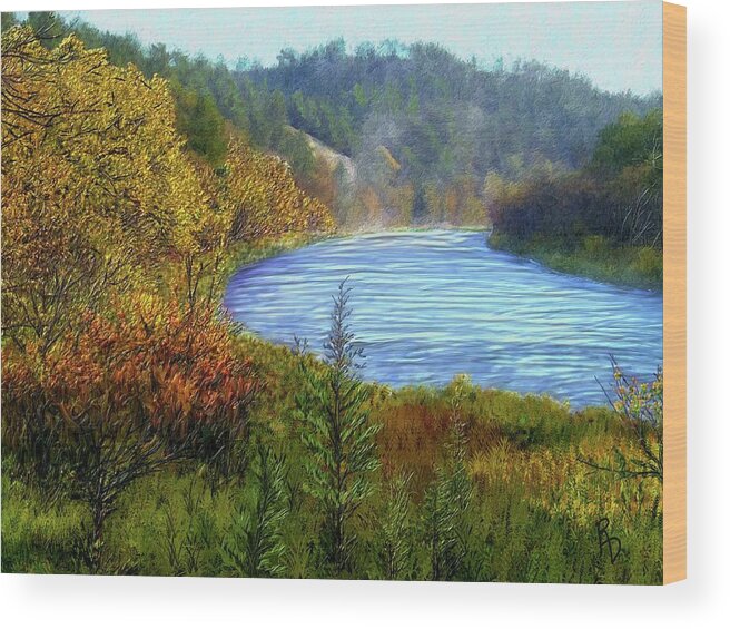 River Wood Print featuring the digital art Autumn Along the Elkhorn by Ric Darrell