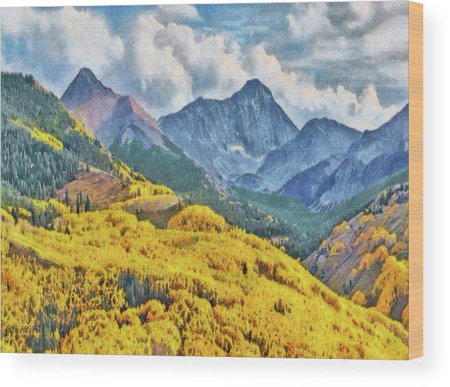 Mountains Wood Print featuring the digital art Autumn in the Rockies by Digital Photographic Arts