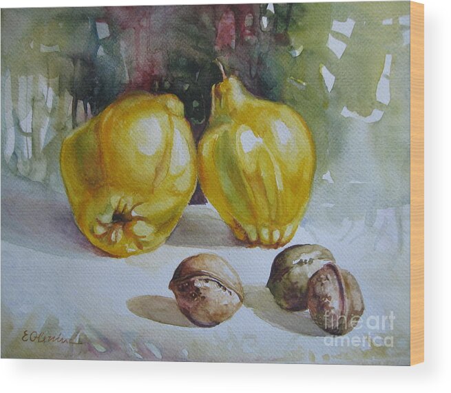 Quinces Wood Print featuring the painting Autumn still life 2 by Elena Oleniuc