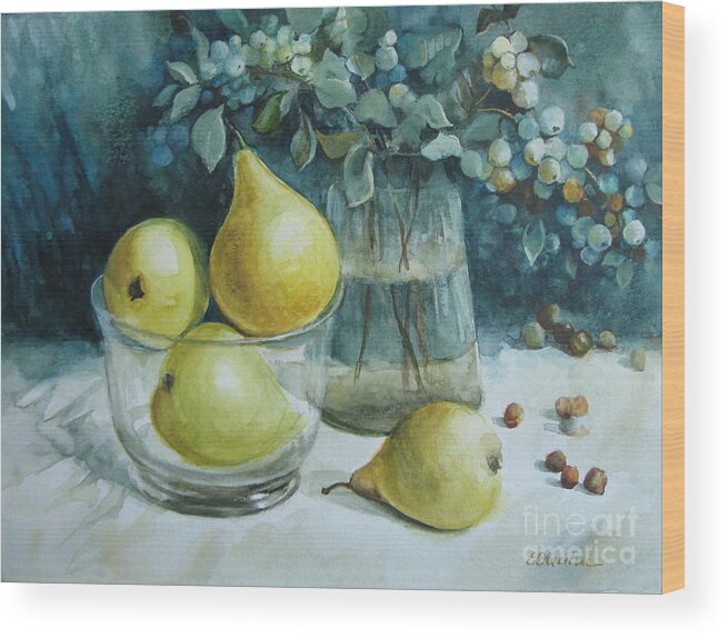 Pears Wood Print featuring the painting Autumn still life 3 by Elena Oleniuc