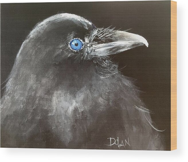 Raven Wood Print featuring the painting Baby Raven by Pat Dolan