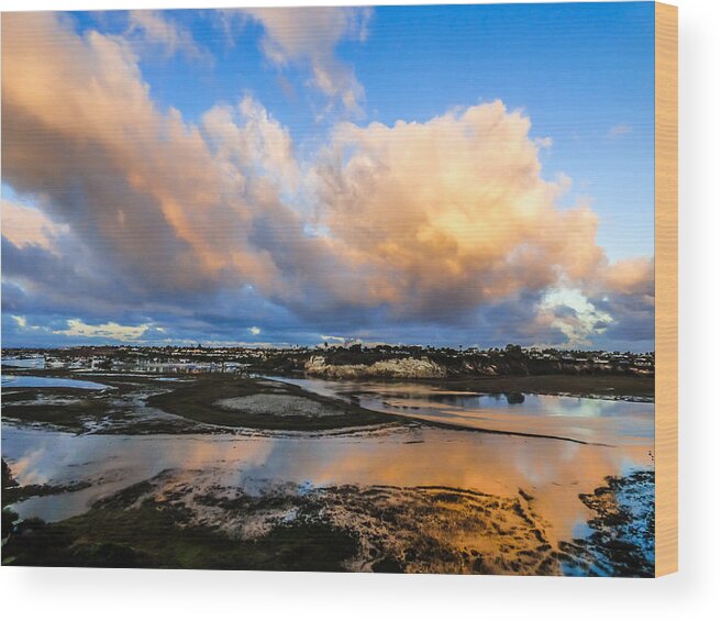 Back Bay Wood Print featuring the photograph Back Bay Sunrise Clouds by Pamela Newcomb