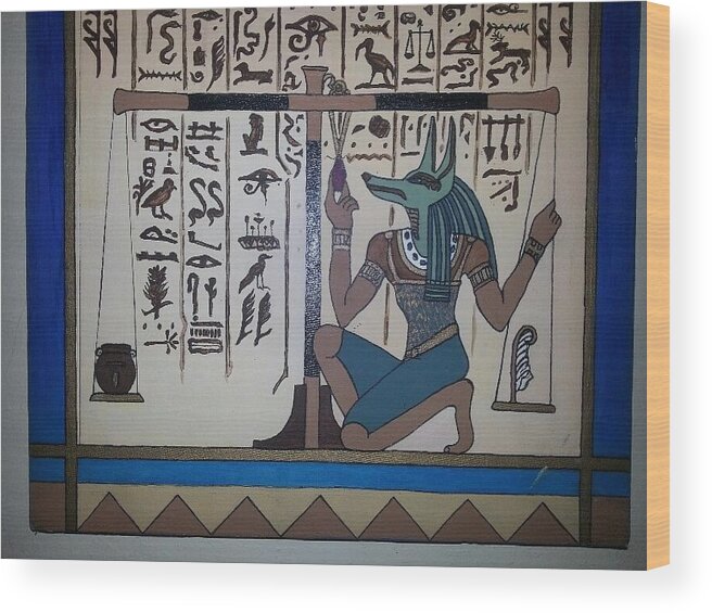 #egyptianart #bookofthedeadart #egyptianpaintings #coolart #egypt Wood Print featuring the painting Balancing the Scales by Cynthia Silverman