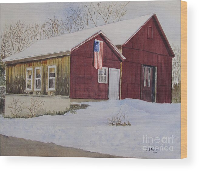 Original Watercolor Wood Print featuring the painting Barn in Winter by Carol Flagg