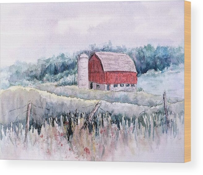 Watercolor Wood Print featuring the painting Barn on Weinman Road by Carolyn Rosenberger