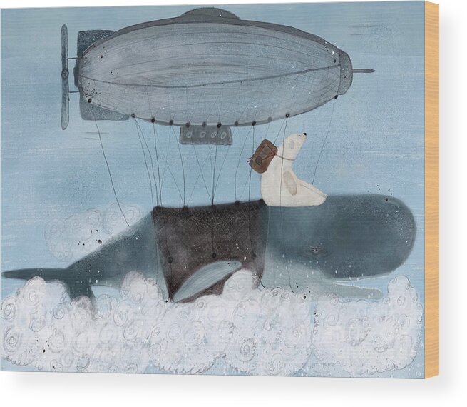 Whales Wood Print featuring the painting Barney And The Whale by Bri Buckley