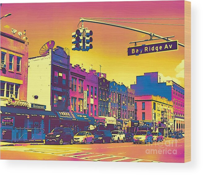 Bay Ridge Wood Print featuring the photograph Bay Ridge - Brooklyn Neighborhood - Pop Art by Onedayoneimage Photography