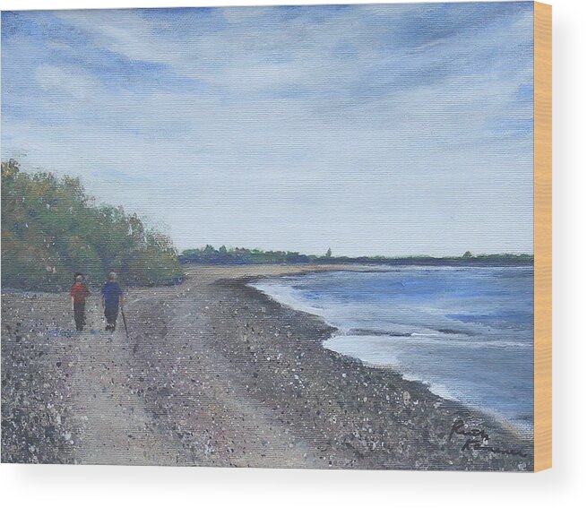 Beach Wood Print featuring the painting Beachcombers by Ruth Kamenev