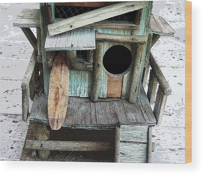 Beachs Wood Print featuring the digital art Beachfront Birdhouse for Rent 1 by Bruce IORIO