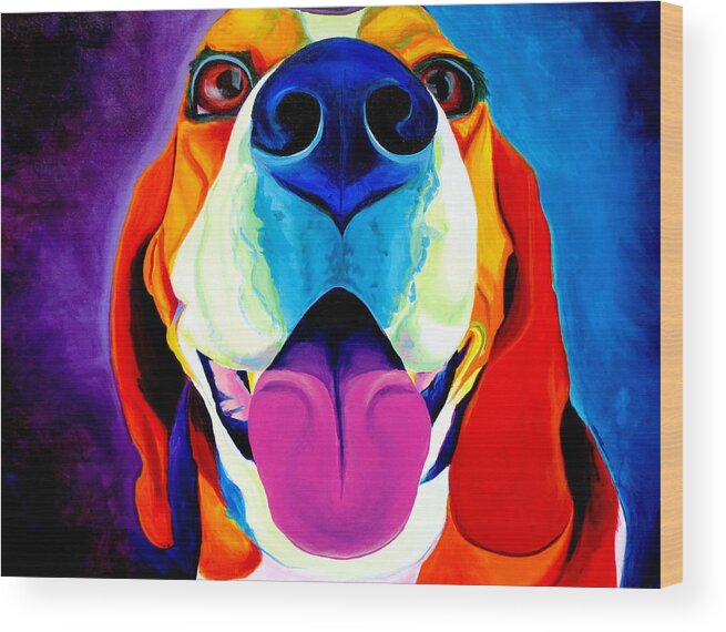 Beagle Wood Print featuring the painting Beagle - Lollipop by Dawg Painter