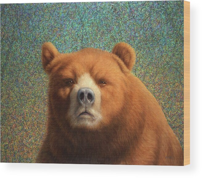 Bear Wood Print featuring the painting Bearish by James W Johnson