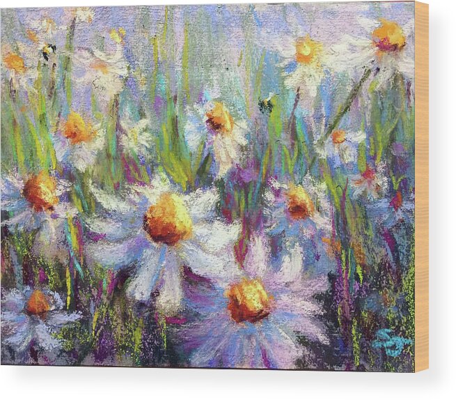 Daisies Wood Print featuring the painting Bee Heaven by Susan Jenkins
