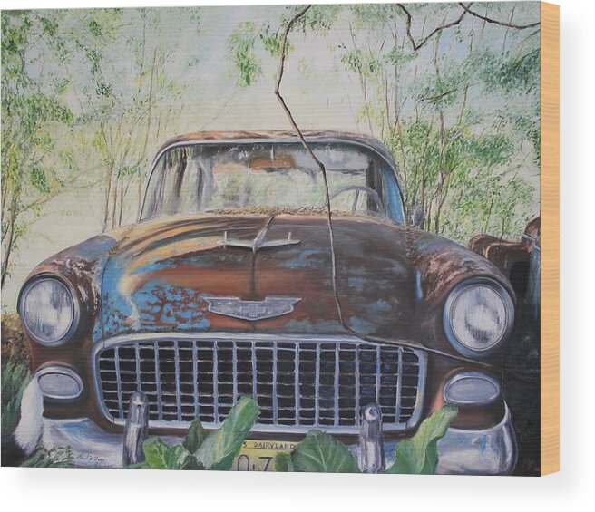 Chevrolet Wood Print featuring the painting Bel Air by Daniel W Green