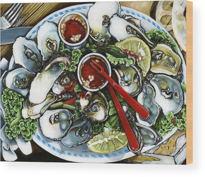 Oysters Food Still Life Wood Print featuring the painting Best by Leo Malboeuf