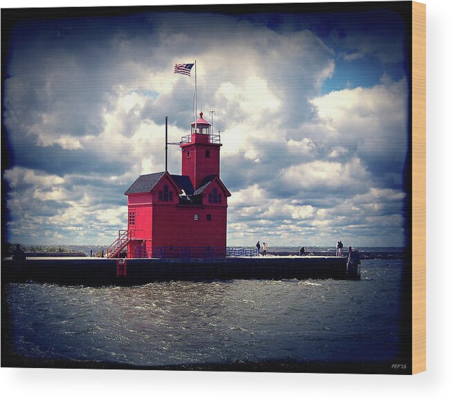 Lake Michigan Wood Print featuring the photograph Big Red Lighthouse by Phil Perkins