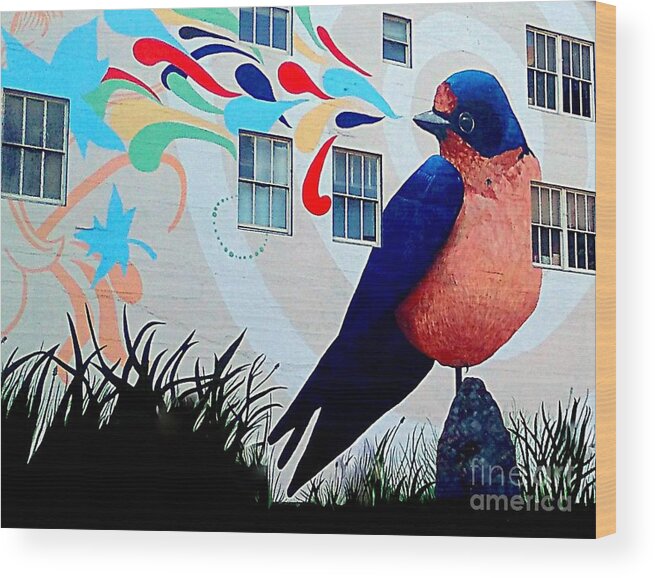  San Francisco Wood Print featuring the photograph San Francisco Blue Bird Painting Mural In California by Michael Hoard