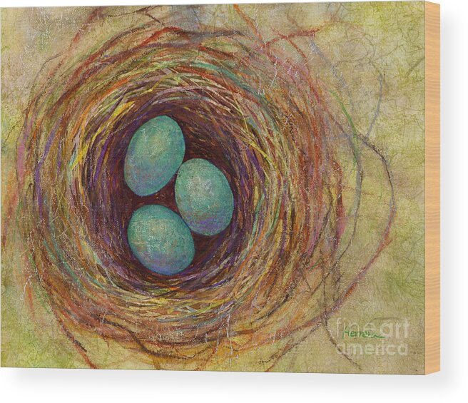 Eggs Wood Print featuring the painting Bird Nest by Hailey E Herrera
