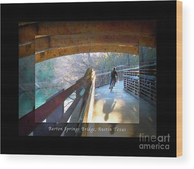 Silhouette Wood Print featuring the photograph Birds Boaters and Bridges of Barton Springs - Bridges One Greeting Card Poster v2 by Felipe Adan Lerma